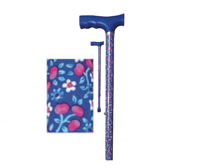 BASTON EXTESIBLE AZUL FLORES PUÑO RECTO